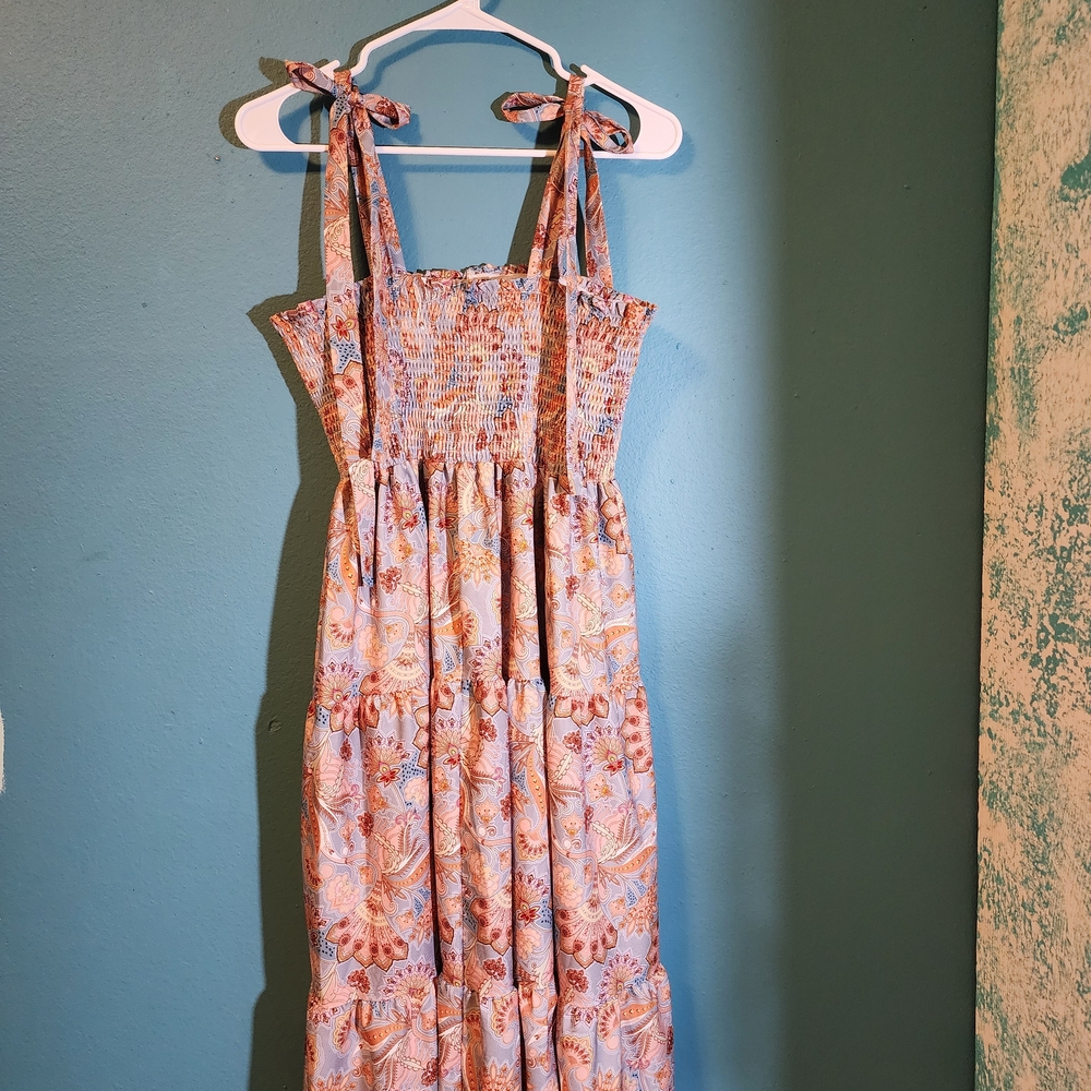 Smocked Tie-Strap Maxi Dress in Pastel Paisley - Picture 7 of 11